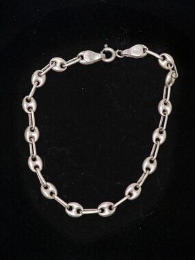 Vintage Italy 925 Sterling Silver Mariner Link Puffed Anchor Chain Bracelet